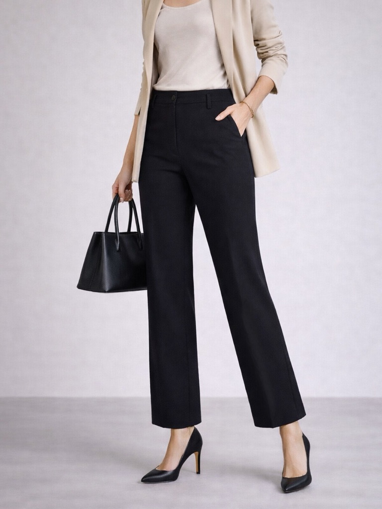 Paige Black Label Portland Black High Rise Straight Leg Trousers